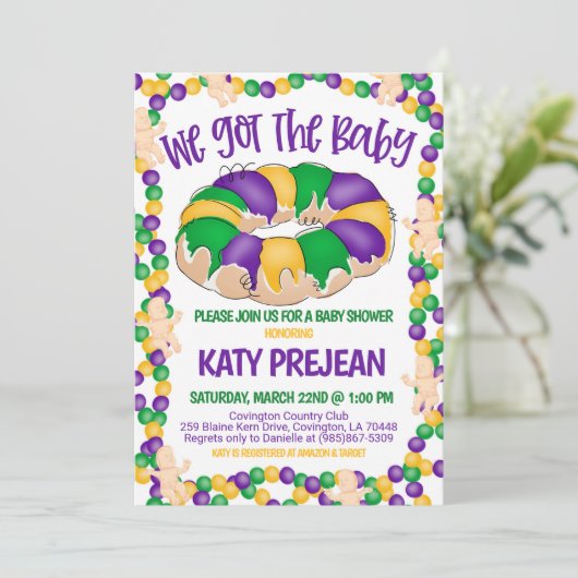 Mardi Gras Kinderdusche Einladung (Stehend Vorderseite)