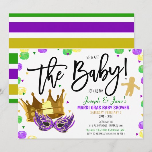 Mardi Gras Kinderdusche Einladung (Vorne/Hinten)