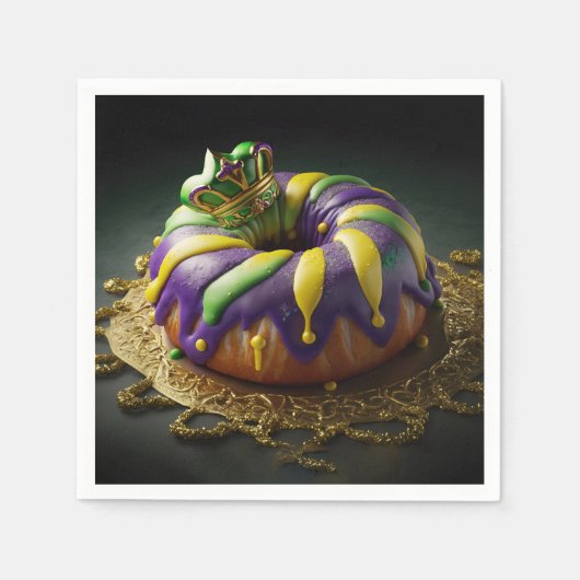 Mardi Gras King Cake mit Krone Serviette (Vorderseite)