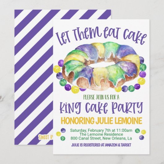 Mardi Gras King Cake Party Einladung (Vorne/Hinten)