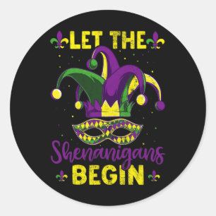 Mardi Gras Kostüm Ließ Die Shenanigans Begin Mardi Runder Aufkleber