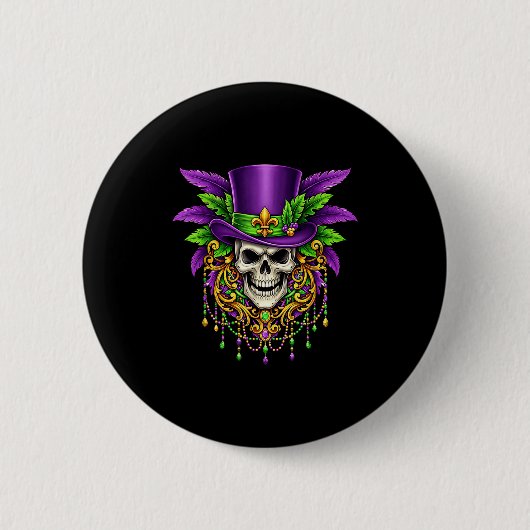 Mardi Gras Kostüm Zucker Schädel Karneval New Orle Button (Vorderseite)