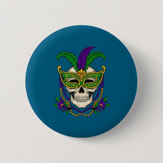 Mardi Gras Kostüm Zucker-Schädel-Kunstwerk Button (Vorderseite)