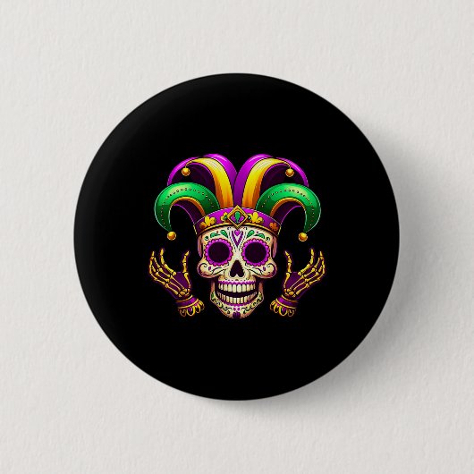 Mardi Gras Kostüm Zucker Skull Karneval Party Männ Button (Vorderseite)