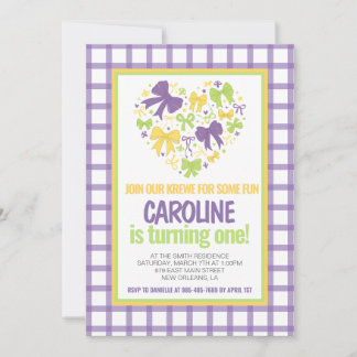 Mardi Gras Krewe Coquette Bow Erster Geburtstag Einladung
