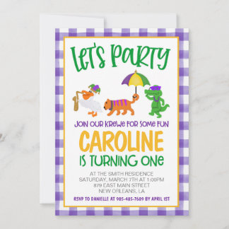 Mardi Gras Krewe Einladung zum ersten Geburtstag