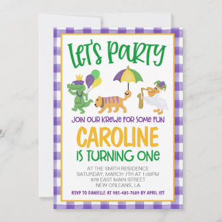 Mardi Gras Krewe Einladung zum ersten Geburtstag