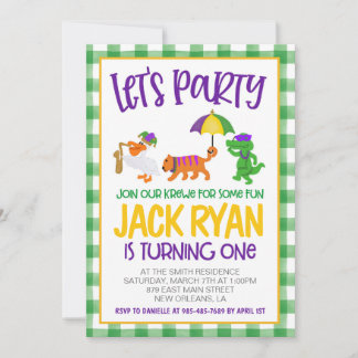 Mardi Gras Krewe Einladung zum ersten Geburtstag