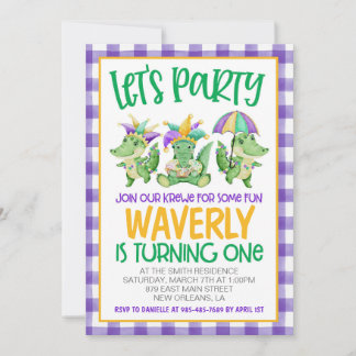Mardi Gras Krewe Einladung zum ersten Geburtstag