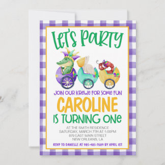 Mardi Gras Krewe Einladung zum ersten Geburtstag