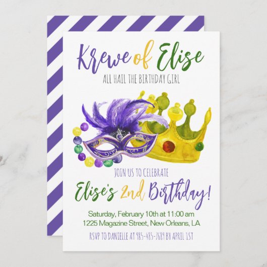 Mardi Gras Krewe Einladung zum Geburtstag (Vorne/Hinten)
