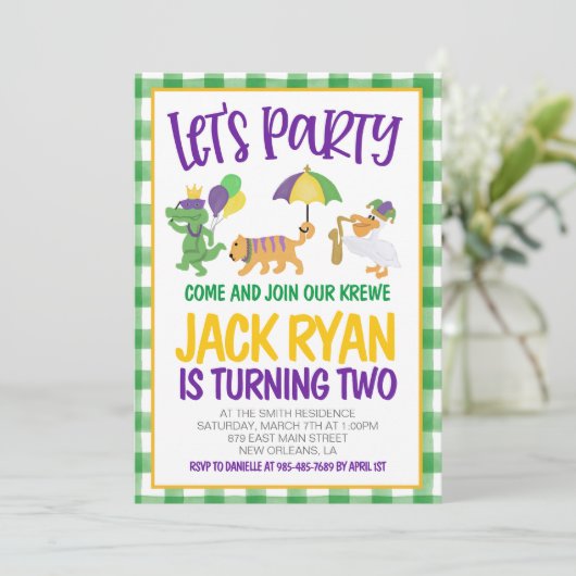 Mardi Gras Krewe Einladung zum Geburtstag (Stehend Vorderseite)