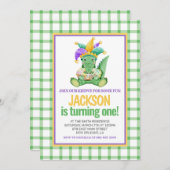 Mardi Gras Krewe Gator King Cake zum ersten Geburt Einladung (Vorne/Hinten)