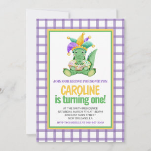 Mardi Gras Krewe Gator King Cake zum ersten Geburt Einladung