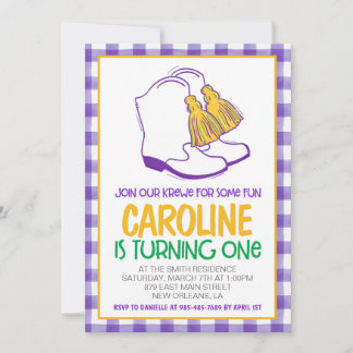 Mardi Gras Krewe Marching Boots First Birthday Einladung
