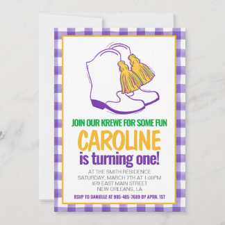 Mardi Gras Krewe Marching Boots First Birthday Einladung