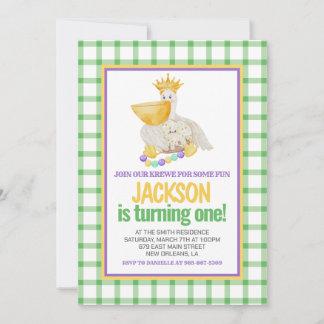 Mardi Gras Krewe PELICAN King Cake zum ersten Gebu Einladung