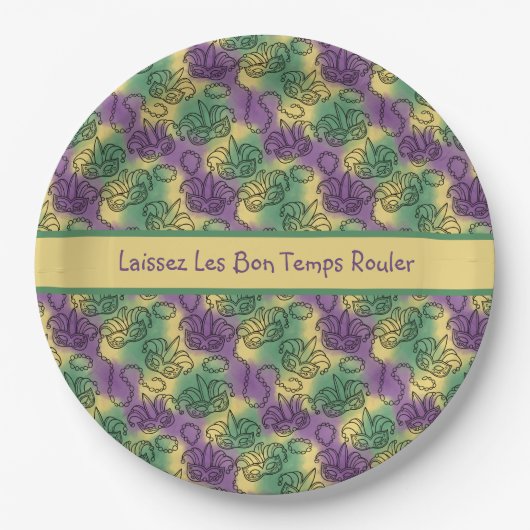 Mardi Gras Laissez Les Bon Temps Rouler Masks Bead Pappteller (Vorderseite)