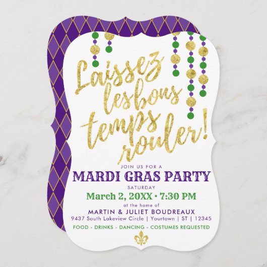 Mardi Gras | Laissez Les Bons Temps Rouler Einladung (Vorne/Hinten)