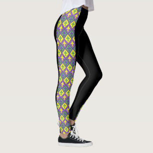 Mardi Gras Leggings Black Lila Green Gold