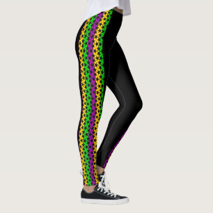 Mardi Gras Leggings Black Lila Green Gold STARS