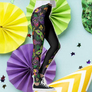 Mardi Gras Leggings Black Mask Beads