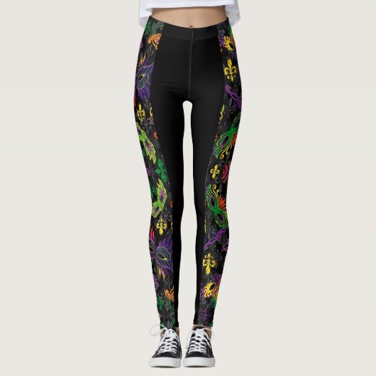 Mardi Gras Leggings Black Mask Beads (Vorderseite)