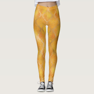 Mardi Gras Leggings, Golden Damask Muster Leggings