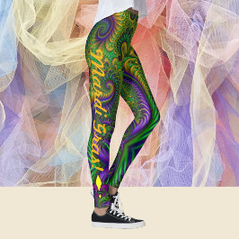 Mardi Gras Leggings Lila Grünpflanzen