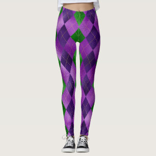 Mardi Gras Leggings, Mardi Gras Raute Muster Leggings