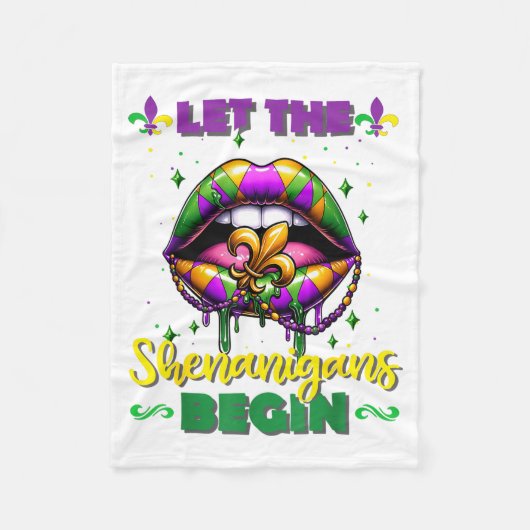 Mardi Gras Let The Shenanigans Begin Lips Kids Men Fleecedecke (Vorderseite)