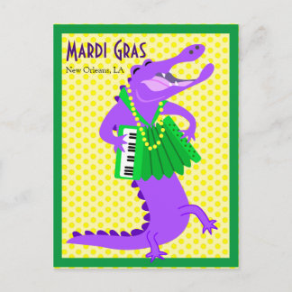 Mardi Gras Lila Alligator Postkarte