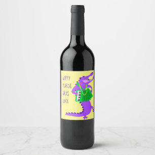 Mardi Gras Lila Alligator Weinetikett