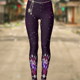 Mardi Gras Lila Glitzer Feather Pendant Leggings