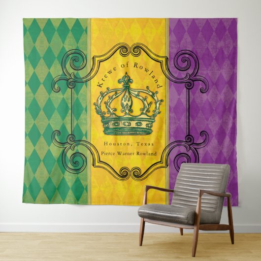 Mardi Gras Lila Gold Green Crown Name Wandteppich (Beispiel (Horizontal))