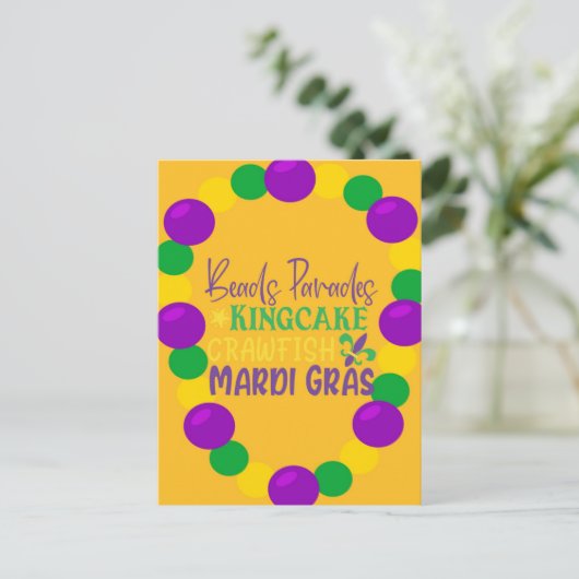 Mardi Gras Lila Goldperlen Postkarte (Stehend Vorderseite)