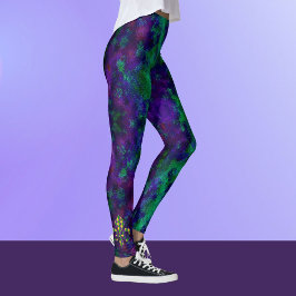 Mardi Gras Lila Green Fleur di Lis Leggings