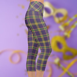 Mardi Gras Lila Green Gold Kariert Capri Leggings