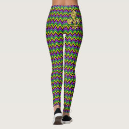 Mardi Gras Lila Green Gold ZigZag Streifen Leggings