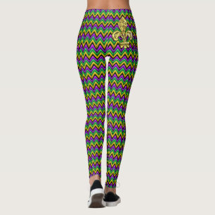 Mardi Gras Lila Green Gold ZigZag Streifen Leggings
