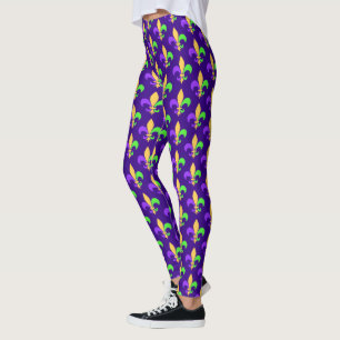 Mardi Gras Lila Green und Gold New Orleans Club Leggings