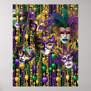 Mardi Gras Lila grüne Masken Poster