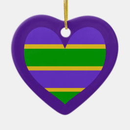Mardi Gras Lila Herz gestreift Keramik Ornament