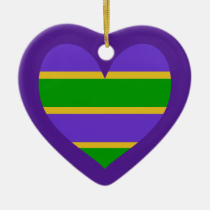 Mardi Gras Lila Herz gestreift Keramik Ornament