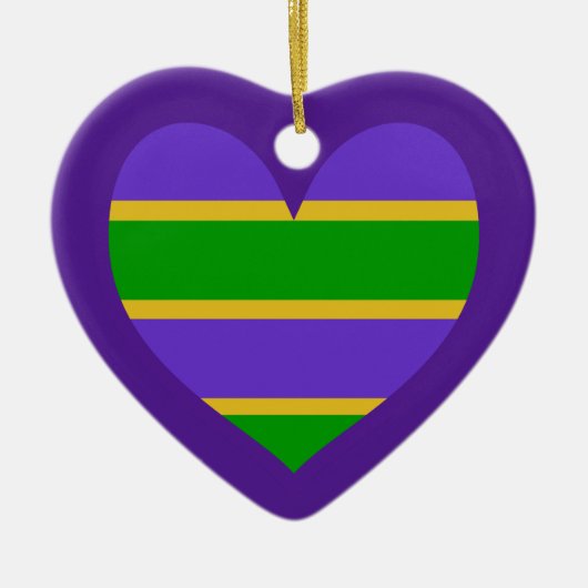 Mardi Gras Lila Herz gestreift Keramik Ornament (Vorne)