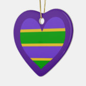 Mardi Gras Lila Herz gestreift Keramik Ornament (Links)