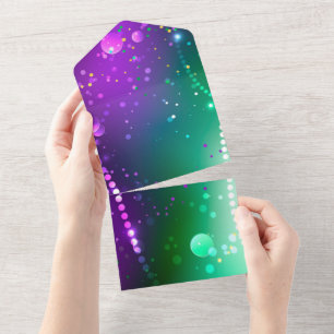 Mardi Gras Lila Hintergrund All In One Einladung