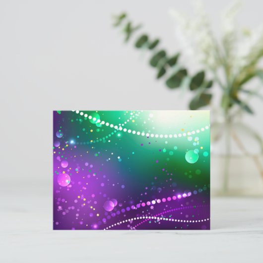 Mardi Gras Lila Hintergrund Ankündigungspostkarte (Stehend Vorderseite)