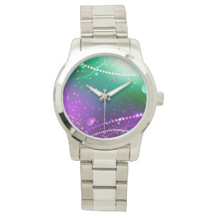 Mardi Gras Lila Hintergrund Armbanduhr