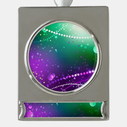 Mardi Gras Lila Hintergrund Banner-Ornament Silber (Vorderseite)